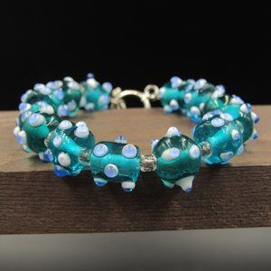 7" Sterling Silver Weird Blue Glass Bracelet
